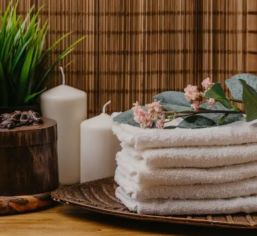 Spa towels and candles display