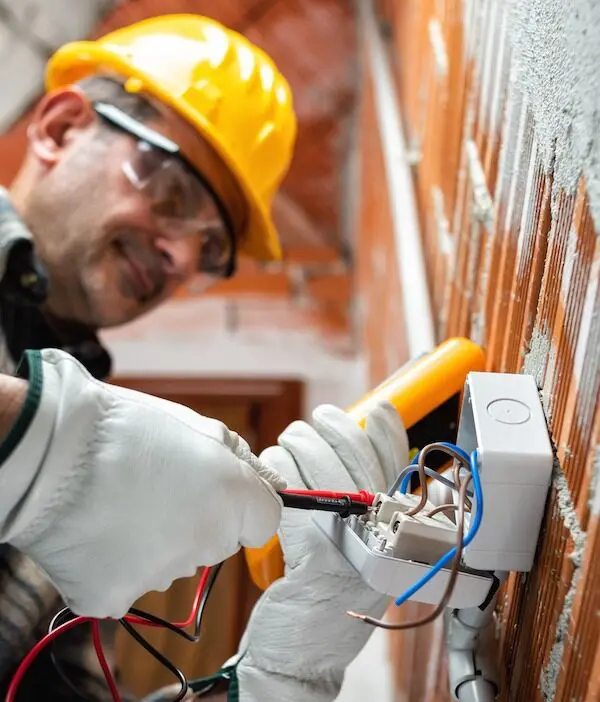 Electrician wiring a wall socket