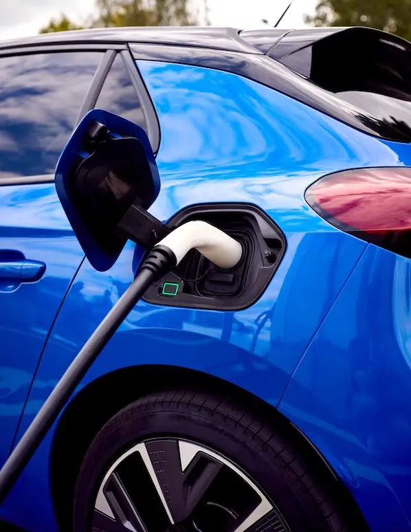 Blue electric car charging station