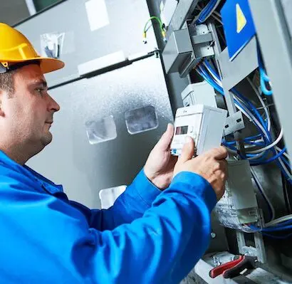 Electrician installing electrical equipment